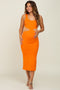 Orange Sleeveless Side Cutout Maternity Midi Dress