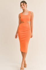 Orange Sleeveless Side Cutout Midi Dress