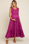 Magenta Smocked Ruffle Tier Maternity Maxi Dress