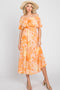 Orange Floral Flounce Off Shoulder Midi Dress