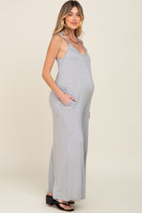 Heather Grey Shoulder Tie Soft Knit Maternity Jumpsuit