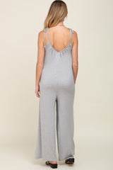 Heather Grey Shoulder Tie Soft Knit Maternity Jumpsuit