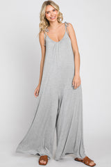 Heather Grey Shoulder Tie Soft Knit Maternity Jumpsuit
