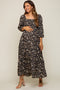Black Floral Smocked Tiered Maternity Midi Dress