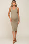 Olive Ribbed Sleeveless Fitted Maternity Dress