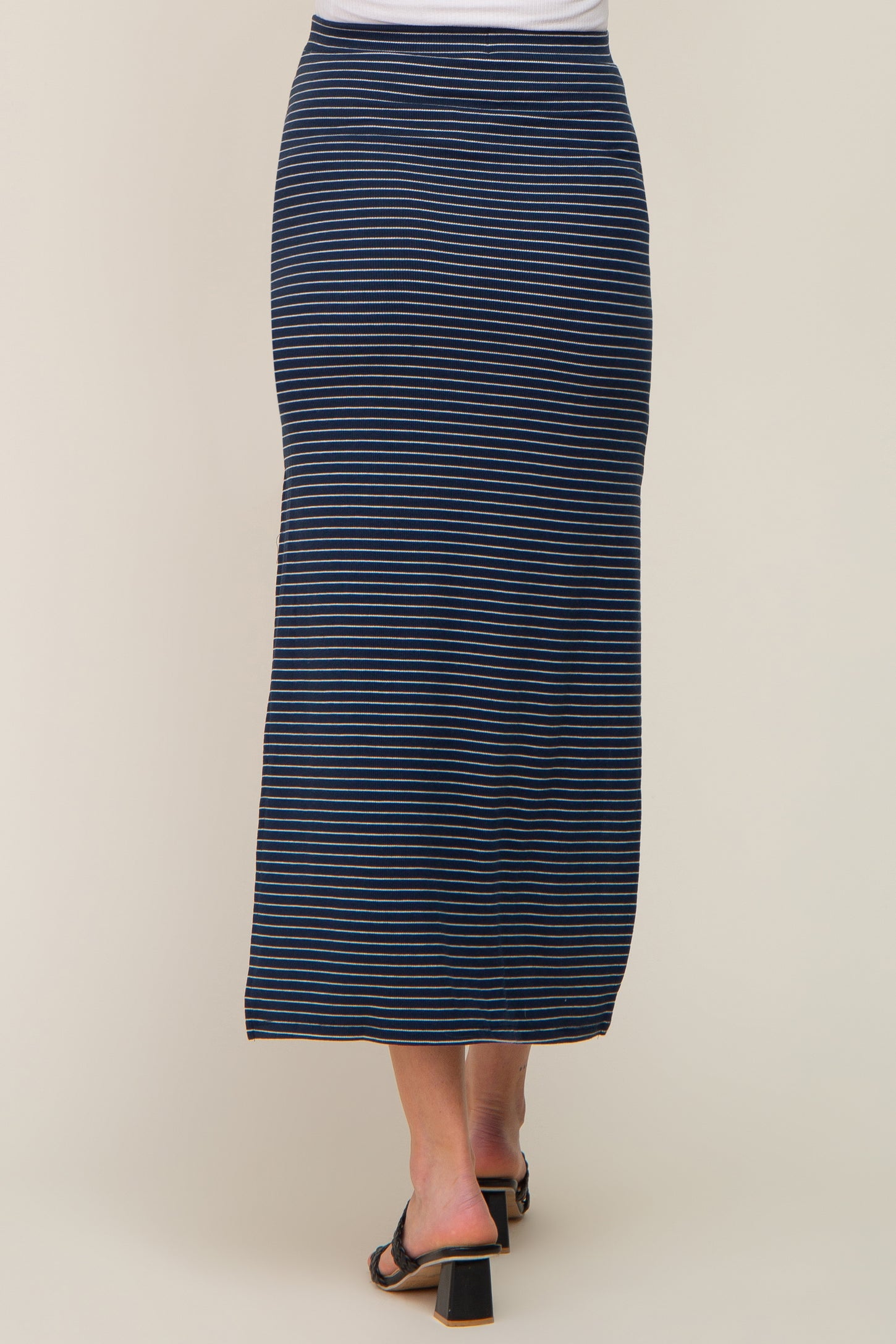 Navy Striped Side Slit Maternity Maxi Skirt