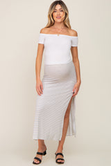 White Striped Side Slit Maternity Maxi Skirt