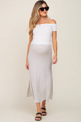 White Striped Side Slit Maternity Maxi Skirt