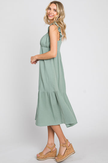 Sage Gauze Ruffle Midi Dress