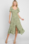 Green Floral Print Button Down Dress