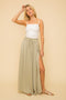 Dusty Olive Hammered Satin Split Hem Maxi Skirt