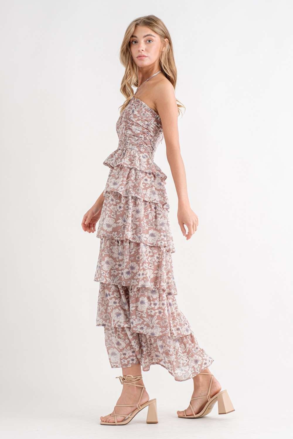 Dusty Pink Print Maxi Dress