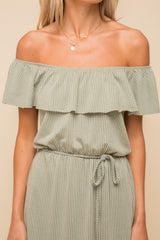 Sage Stripe Double Knit Tie Waist Midi Dress