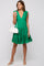 Green Satin Ruffle V-Neck Tiered Dress