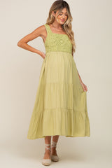 Lime Crochet Tiered Maternity Midi Dress