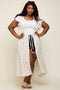 Cream Floral Crochet Front Tie Plus Coverup