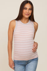 Mauve Striped Raw Hem Trim Maternity Tank Top