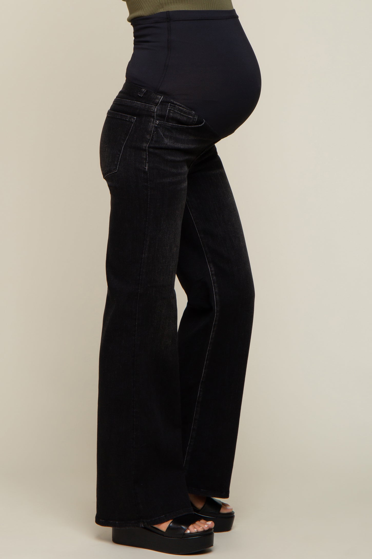 Black Faded Flare Leg Maternity Jeans