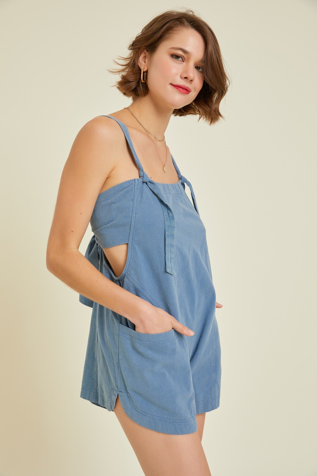 Blue Washed Overall Romper