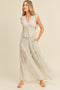 Off White Floral Tiered Wide Pants And V Neck Peplum Top Set