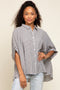 Black Striped Dolman Button Down Top
