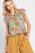 Mint Green Multi-Color Floral Ruffle Front Tie Top