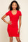 Red Split Neck Ribbed Fitted Dress