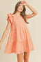 Peach Flutter Sleeve Tiered Babydoll Dress