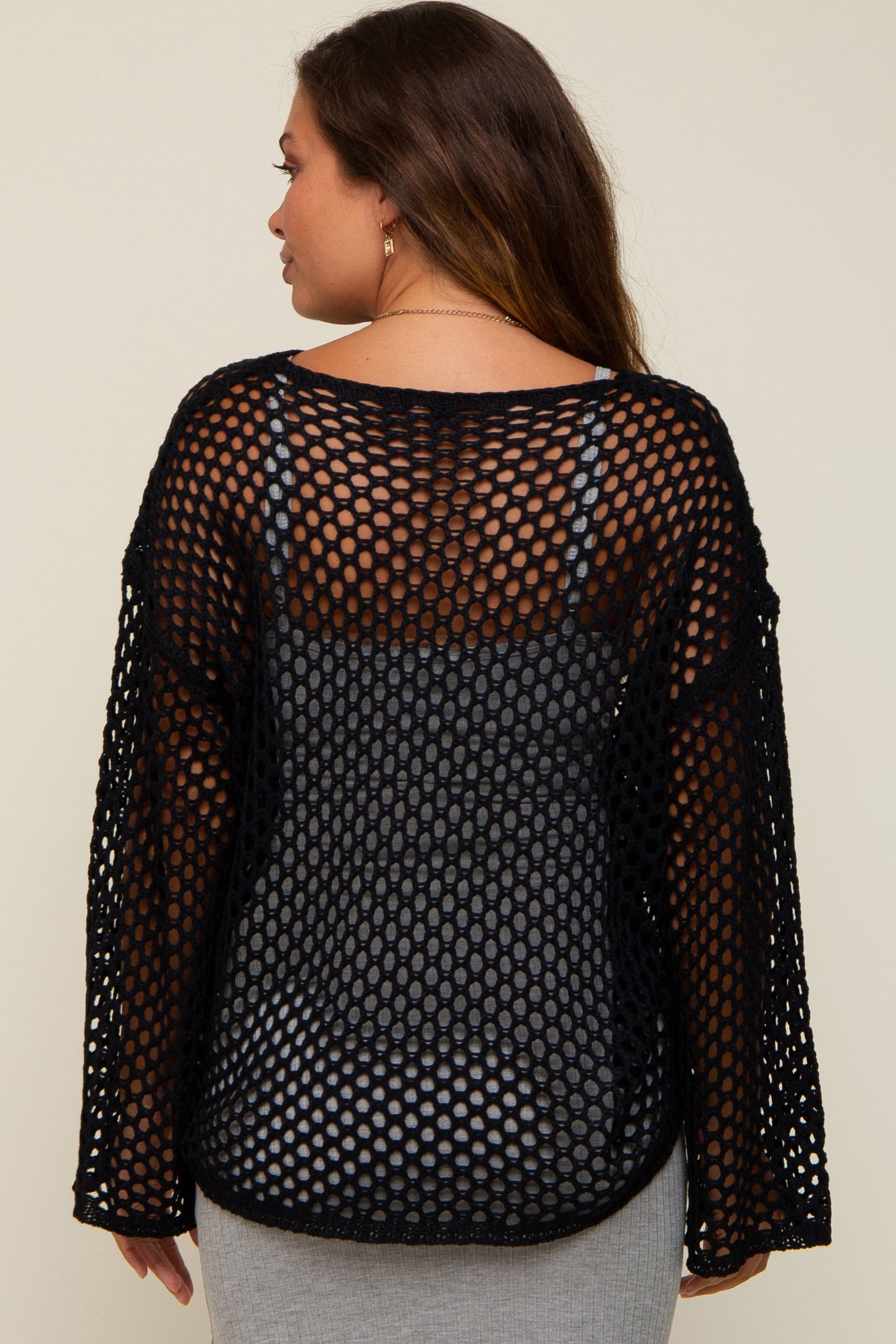 Black Open Knit Bell Sleeve Maternity Sweater