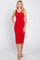 Red Ribbed Fitted Midi Dress