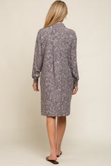 Grey Floral Button Up Long Sleeve Maternity Dress