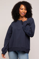 Navy Embroidered Long Sleeve Maternity Top