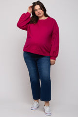 Magenta Embroidered Long Sleeve Plus Maternity Top
