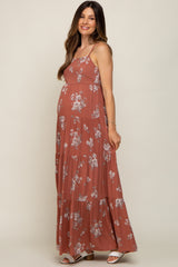 Rust Floral Square Neck Tierde Maternity Maxi Dress