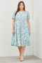 Mint Green Floral Tiered Short Sleeve Plus Midi Dress