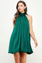 Green Mock Neck Halter Satin Mini Dress