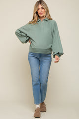 Sage Collared Button Maternity Pullover