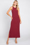 Burgundy Sleeveless Ribbed Side Slit Maxi Dress