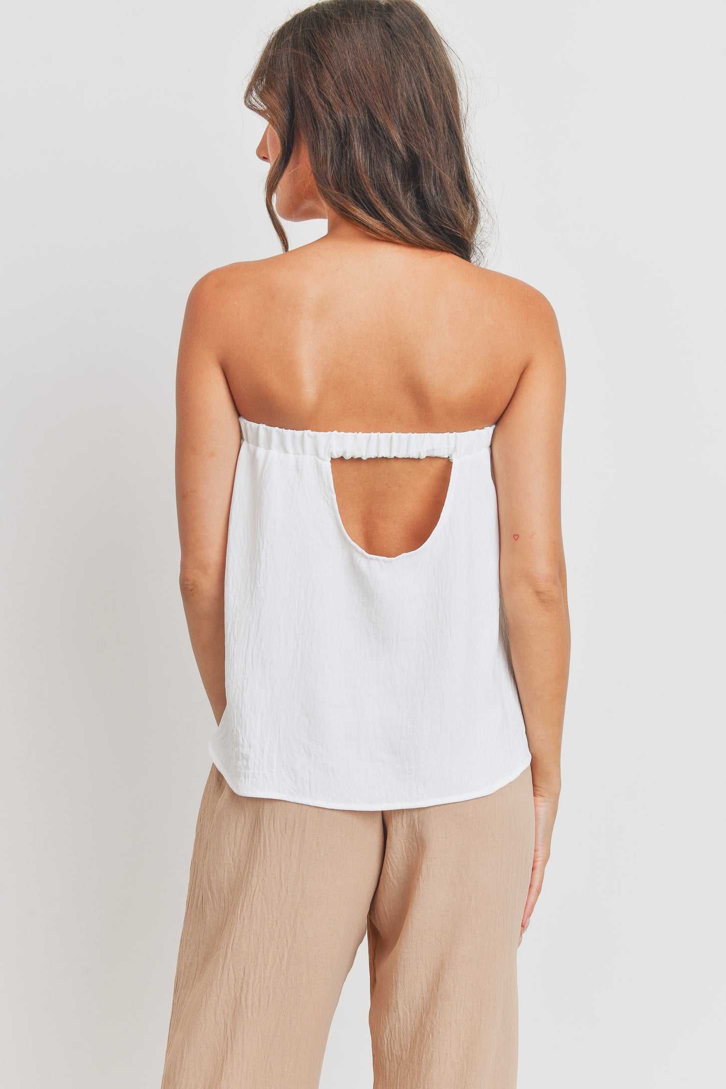 Off White Back Keyhole Woven Tube Top