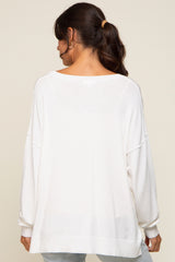 Ivory Knit V-Neck Long Sleeve Top