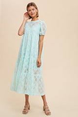 Mint Lace Tiered Maternity Midi Dress