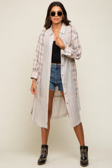 Grey Plaid Contrasting Long Shirt