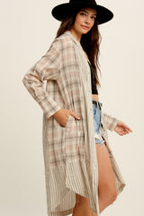 Grey Plaid Contrasting Long Shirt
