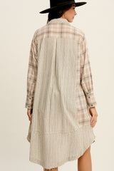 Grey Plaid Contrasting Long Shirt