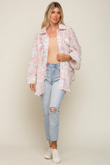 Pink Pleated Floral Oversized Maternity Blouse