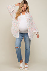 Pink Pleated Floral Oversized Maternity Blouse