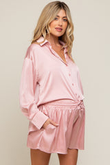 Mauve Satin Button Down Maternity Short Sleep Set