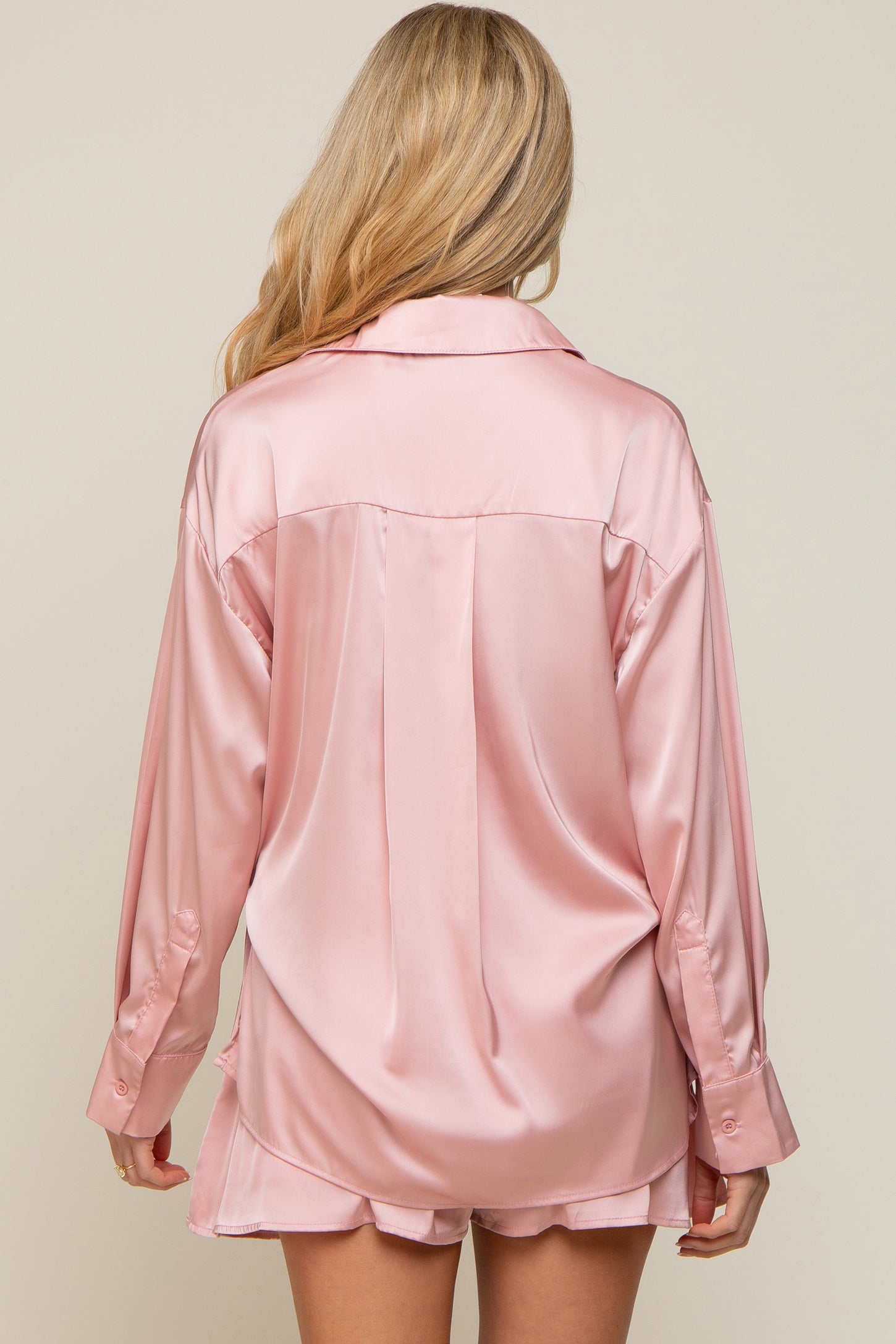 Mauve Satin Button Down Maternity Short Sleep Set