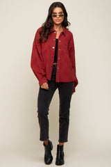 Rust Floral Embroidered Shirt Jacket