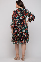 Black Floral Ruffle V-Neck Maternity Plus Dress